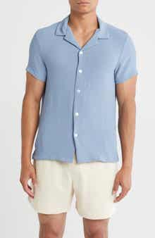 DENIM AND FLOWER Textured Short Sleeve Button-Up Shirt