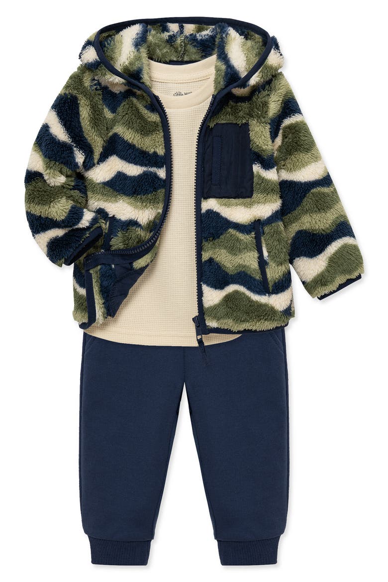 Kids' Landscape Camo 3-Piece High-Pile Fleece Jacket, Shirt & Pants Set, Alternate, color, BLUE/ GREEN