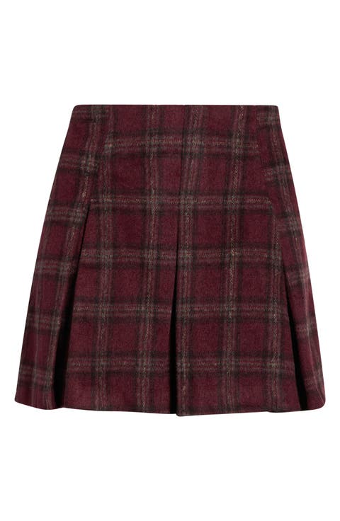 Pleated Plaid Flannel Miniskirt