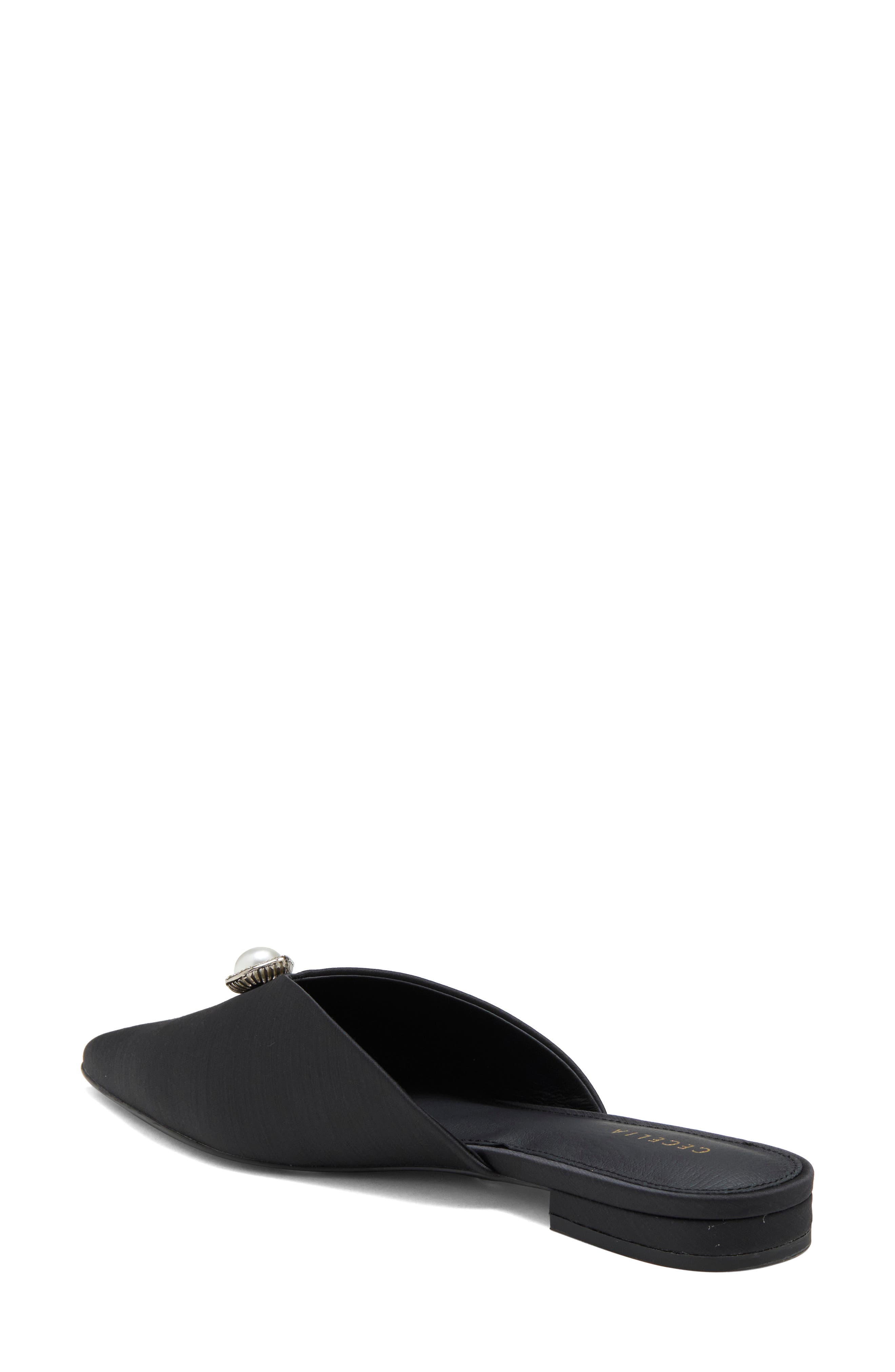 Beatrice Faux Pearl & Crystal Embellished Mule, Alternate, color, BLACK SATIN