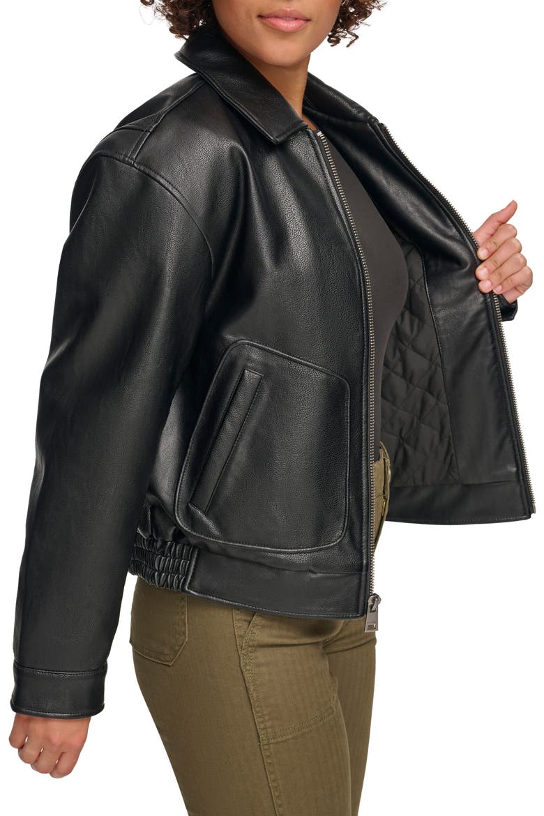 Faux Leather Bomber Jacket, Alternate, color, BLACK