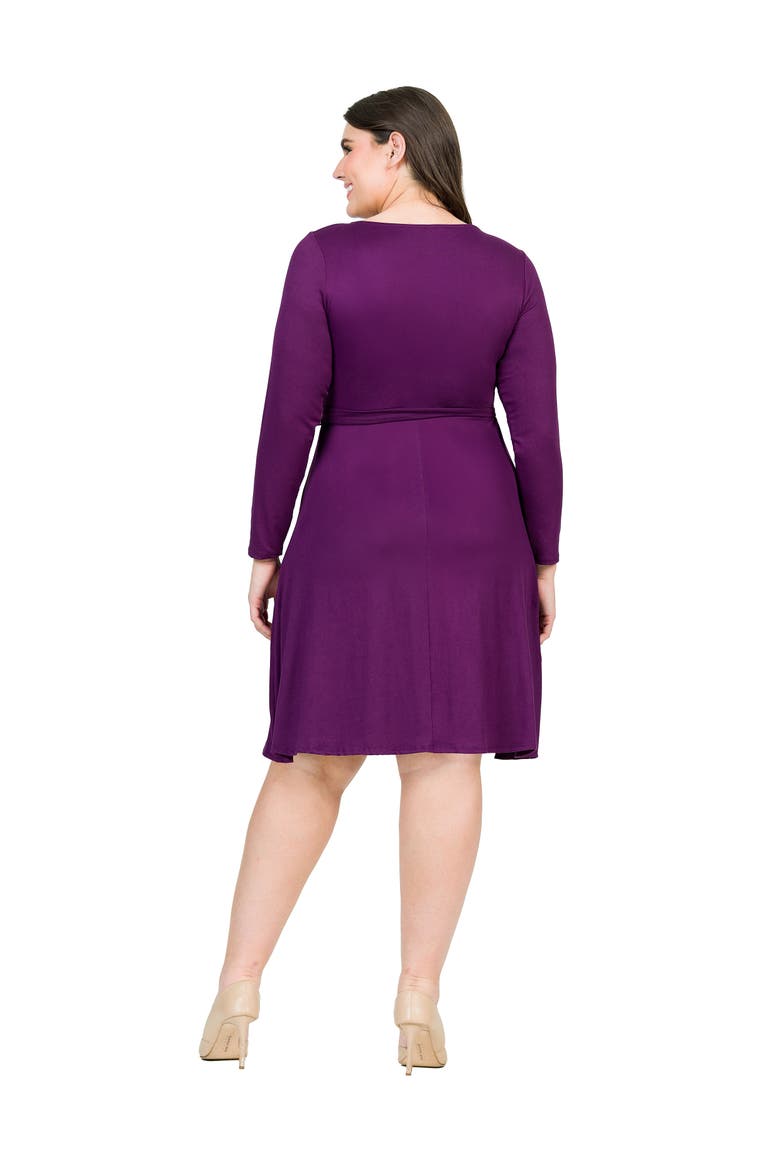 Plus Size Chic V-Neck Long Sleeve Belted  Dress, Alternate, color, Purple