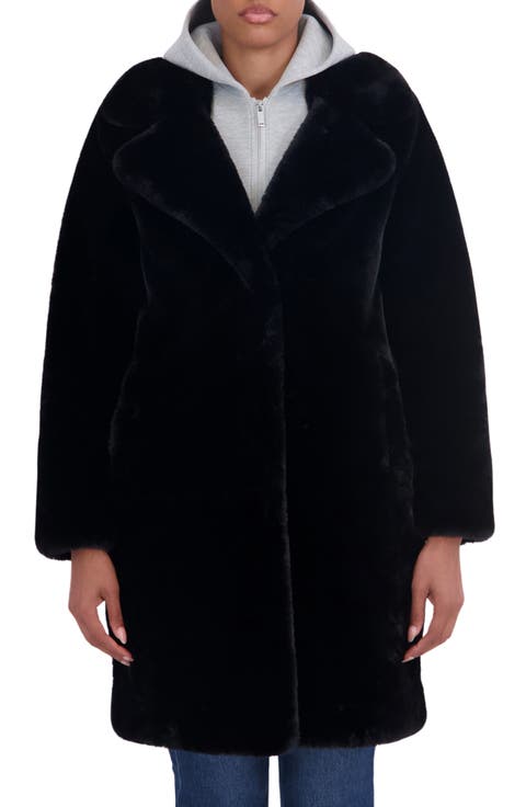 Faux Fur Coat with Removable Hooded Bib