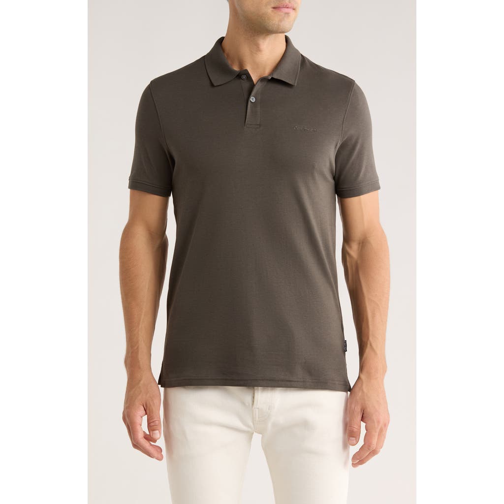 Calvin Klein Liquid Touch Interlock Cotton Polo In Gray