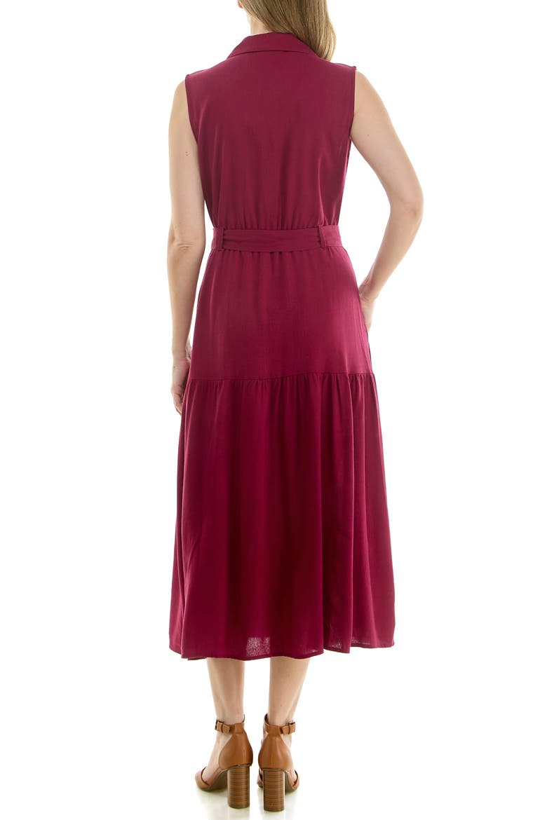 Sleeveless Belted Shirtdress, Alternate, color, BURGUNDY