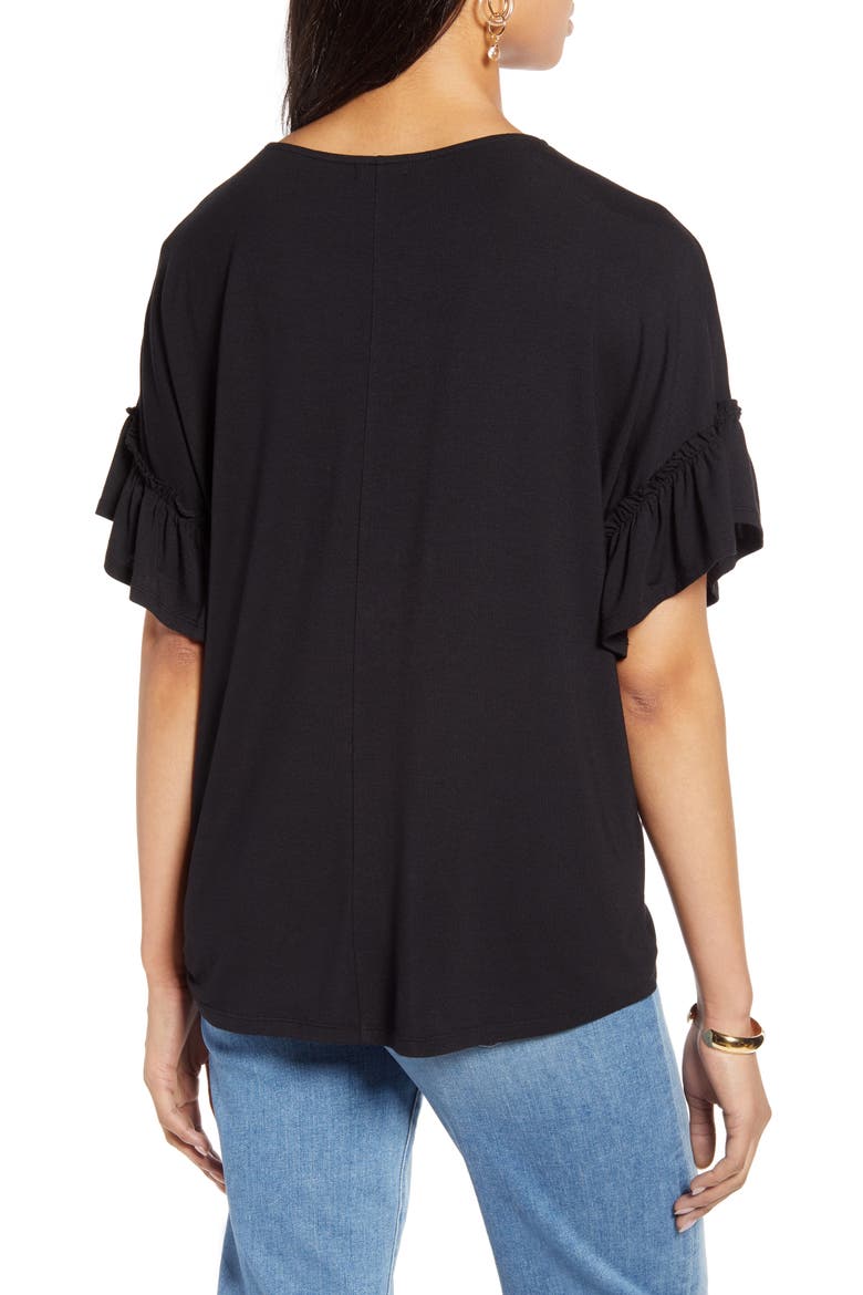 Ruffle Sleeve Top, Alternate, color, BLACK