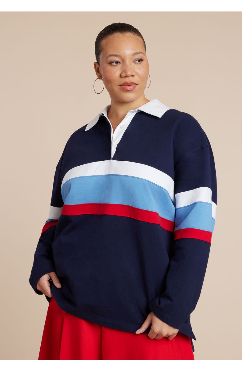 ELOQUII Striped Polo Shirt, Alternate, color, Navy Red And White Stripe