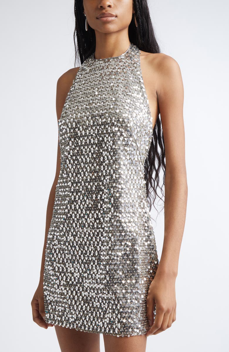 Ramy Brook Eva Sequin Halter Minidress, Alternate, color, Platinum Sequin