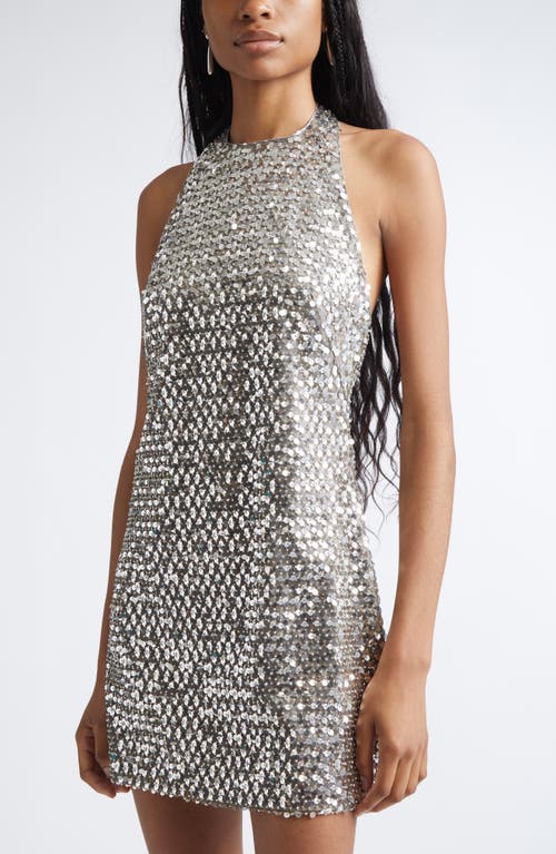 Ramy Brook Eva Sequin Halter Minidress In Silver