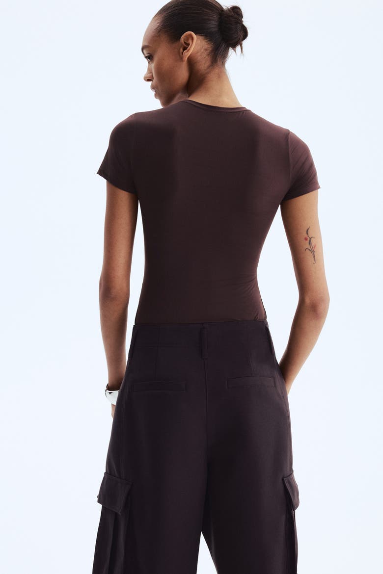 Short-sleeved Microfibre Body, Alternate, color, Dark brown