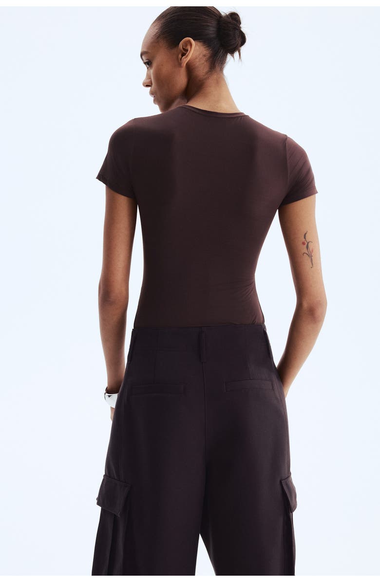 H&M Short-sleeved Microfibre Body, Alternate, color, Dark Brown