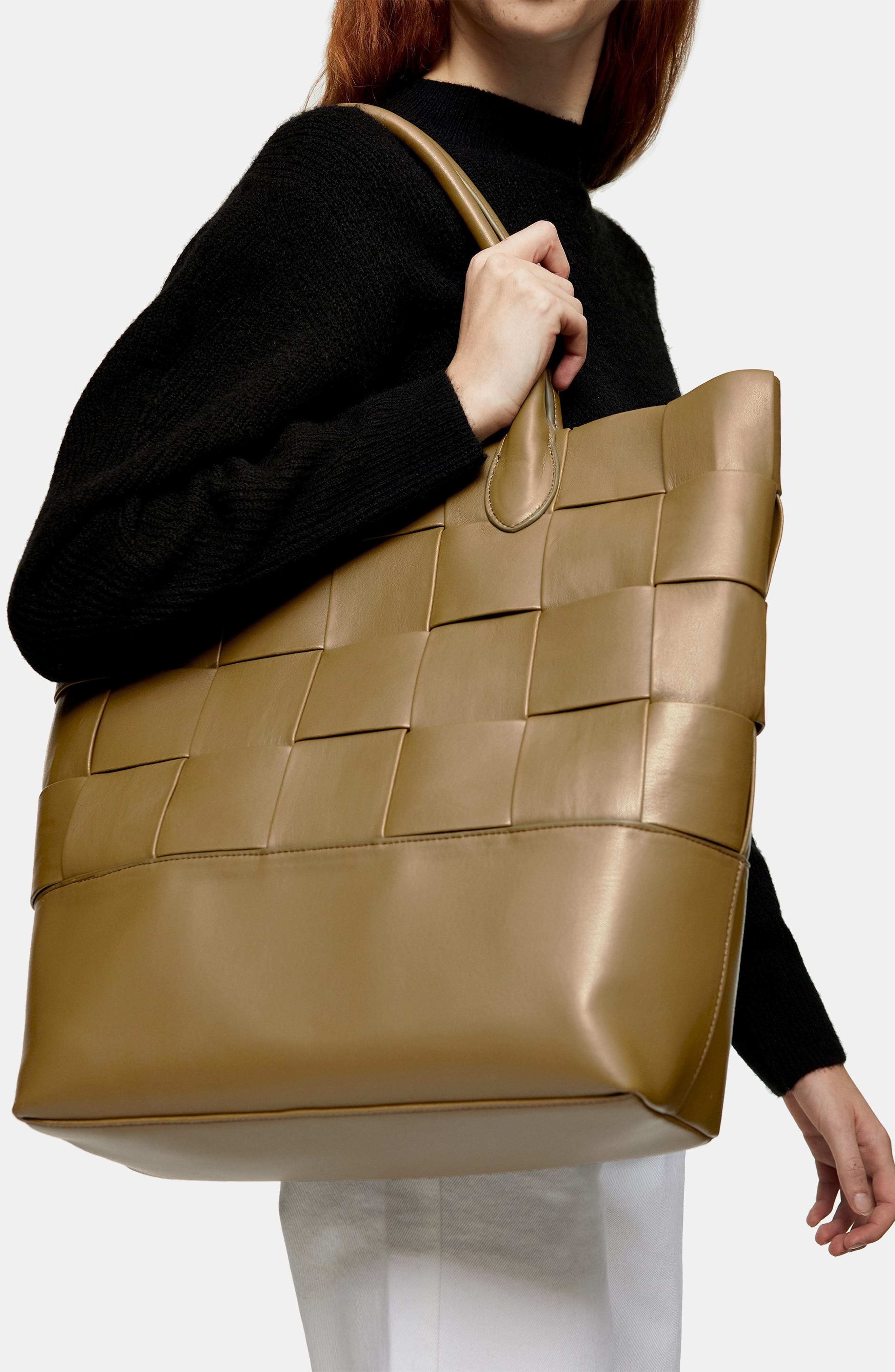 Weave Faux Leather Tote, Alternate, color, OLIVE