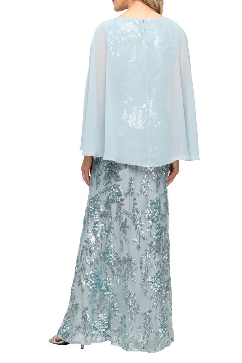Sequin Floral Gown with Cape Overlay, Alternate, color, SAGE