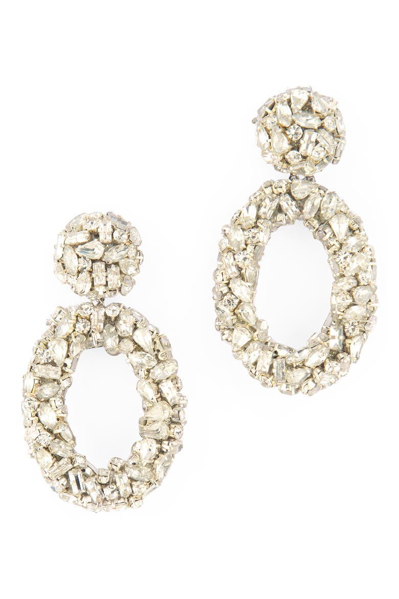 Dinorah Crystal Drop Earrings, Main, color, SILVER