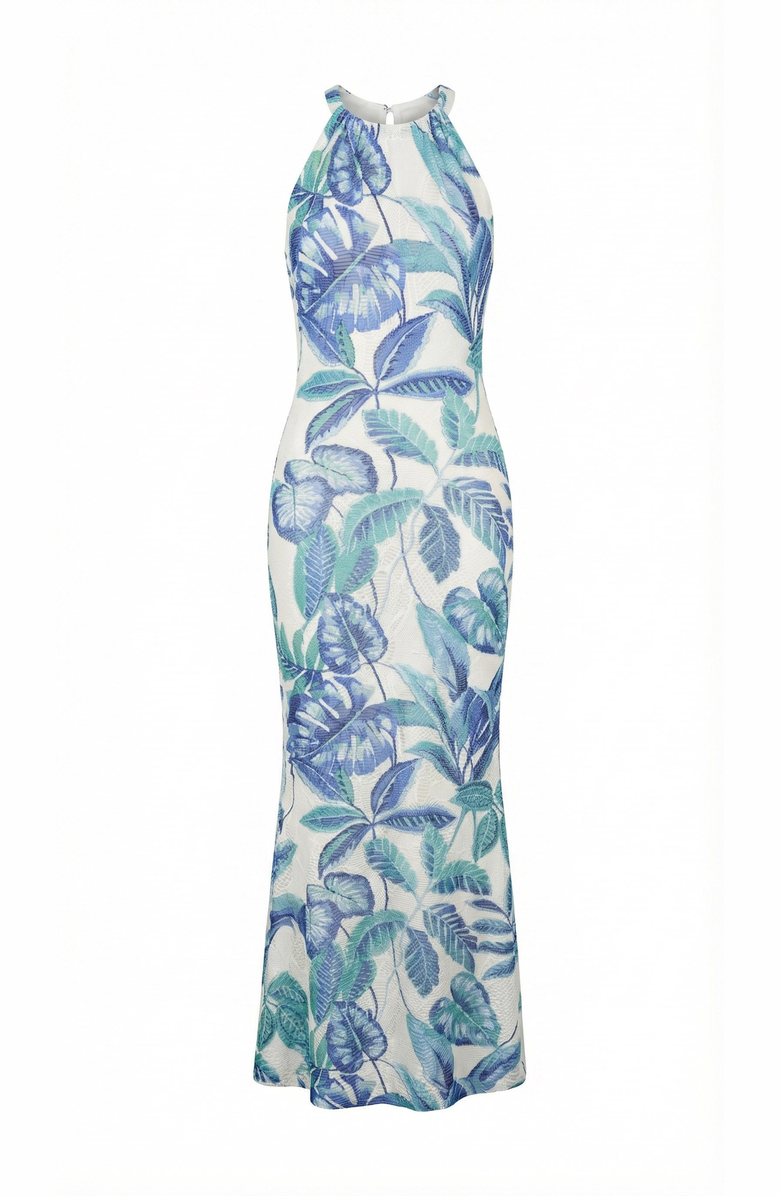 Modenaire Tropical Print Halter Neck Maxi Dress, Alternate, color, Tropical Print