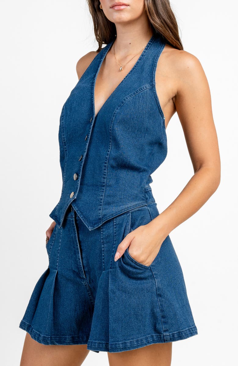 Beivy Stretch Denim Romper, Alternate, color, Deep Blue Denim