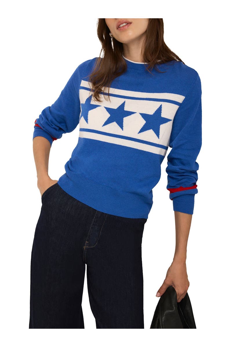 MINT VELVET Cotton Blend Star Knit Sweater, Main, color, Blue