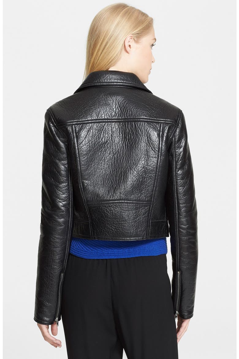 T by Alexander Wang Textured Leather Moto Jacket, Alternate, color, BLACK