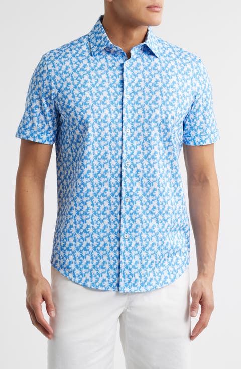 Miles OoohCotton® Palm Tree Print Short Sleeve Button-Up Shirt