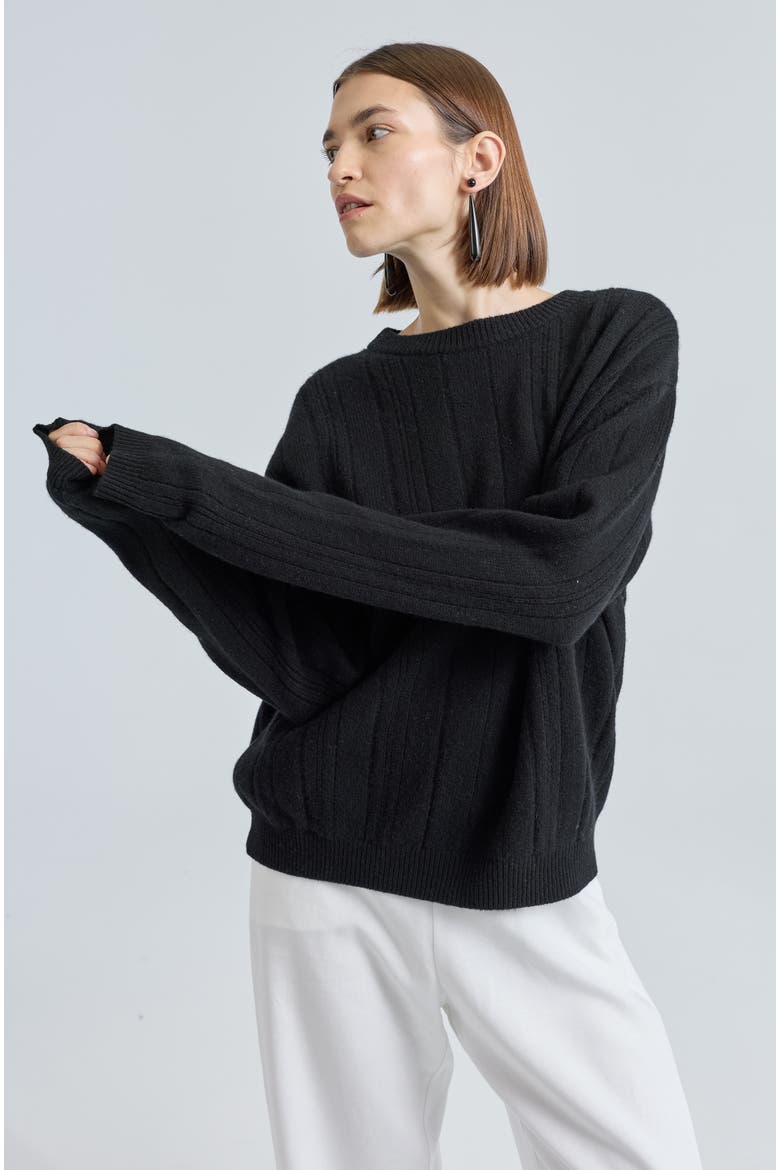 Ribbed Wool Crewneck Sweater, Main, color, Black