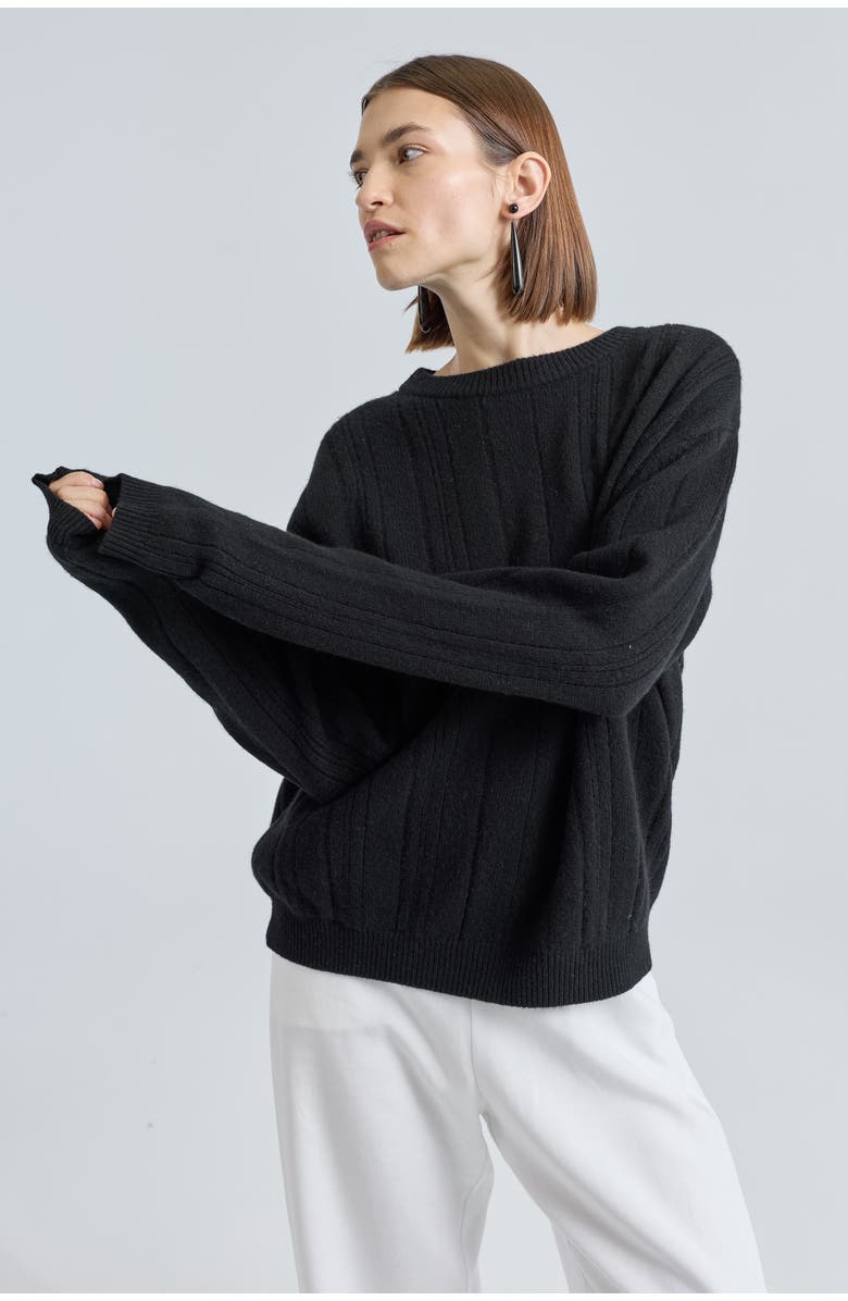 Almina Concept Ribbed Wool Crewneck Sweater, Main, color, Black