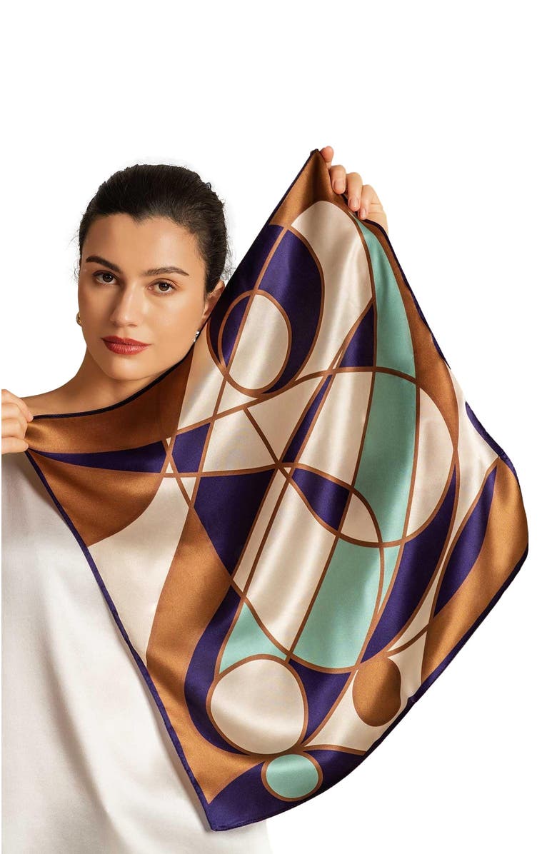SILKSILKY Pure silk colored square scarf, Alternate, color, Brown