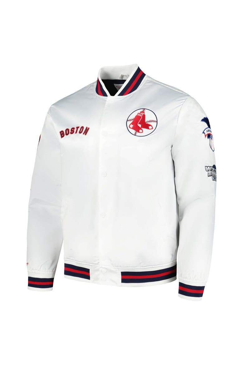 Men's Mitchell & Ness White Boston Red Sox City Collection Satin Full-Snap Varsity Jacket, Alternate, color, White