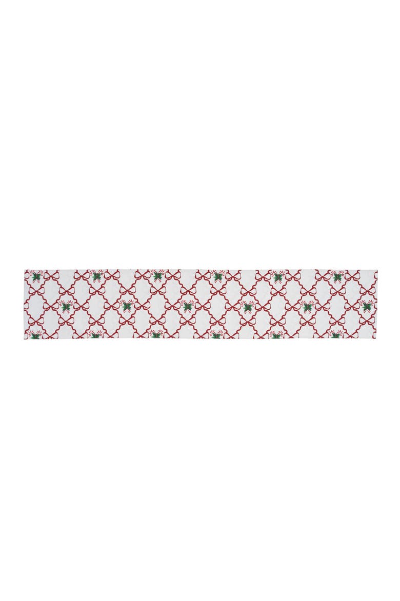 Botanical Candy Cane Bows Christmas Tabletop Runner 14" x 72", Alternate, color, White