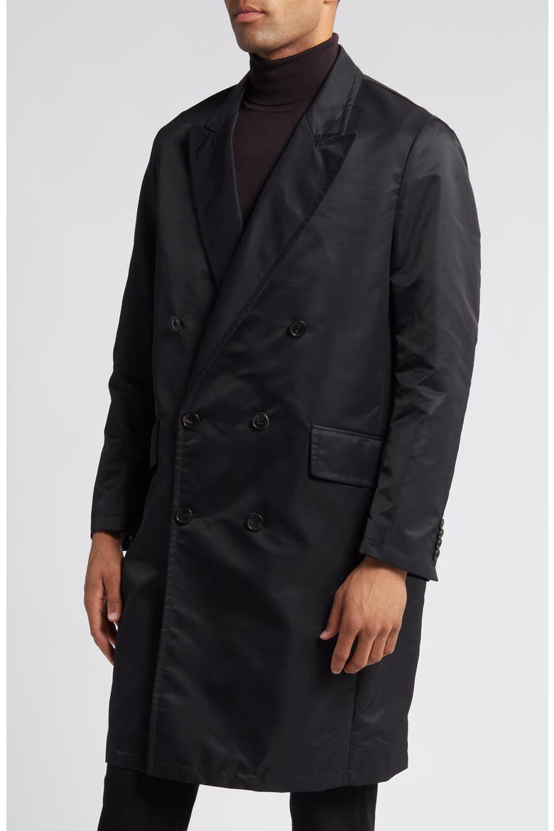 Leo Double Breasted Raincoat, Alternate, color, BLACK