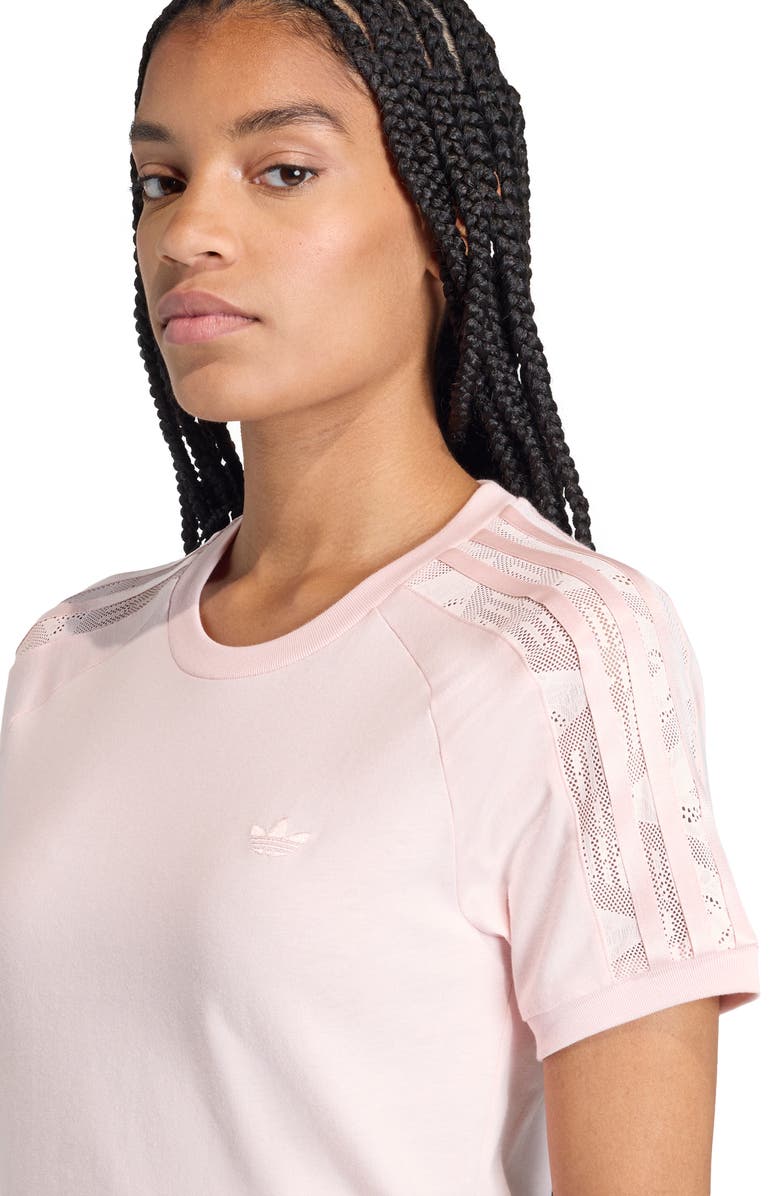 adidas Originals Cali Lace Inset Cotton T-Shirt, Alternate, color, Sandy Pink