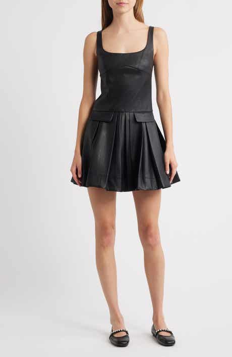 En Saison Pleated Faux Leather Minidress