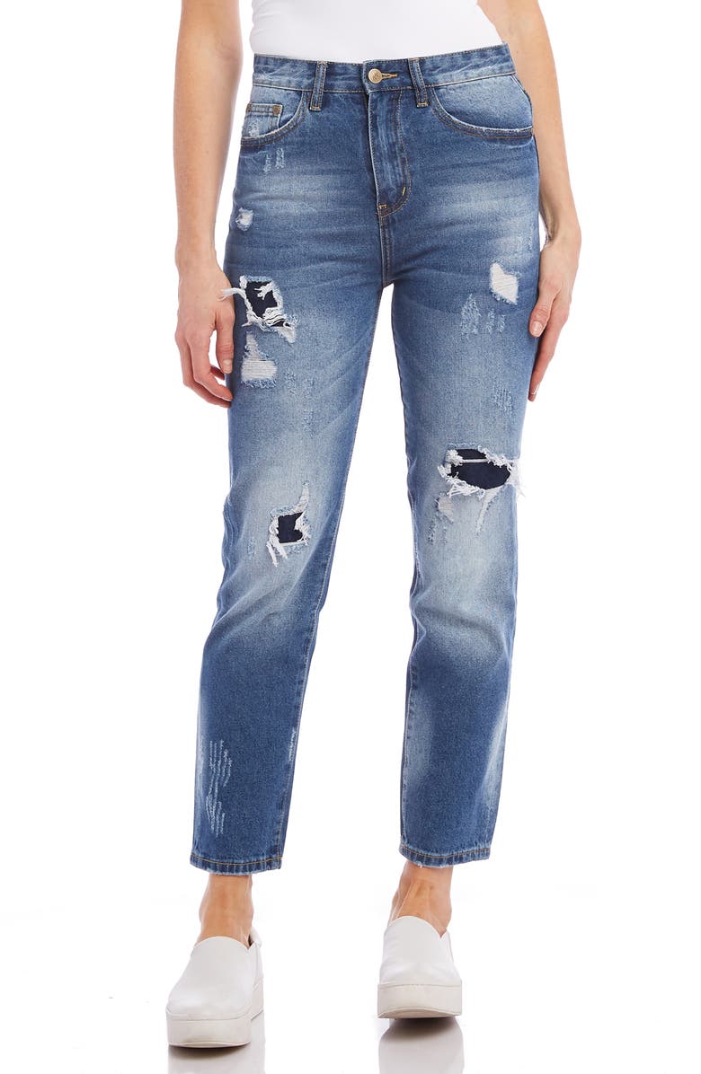 Karen Kane Ripped High Waist Girlfriend Jeans, Main, color, 