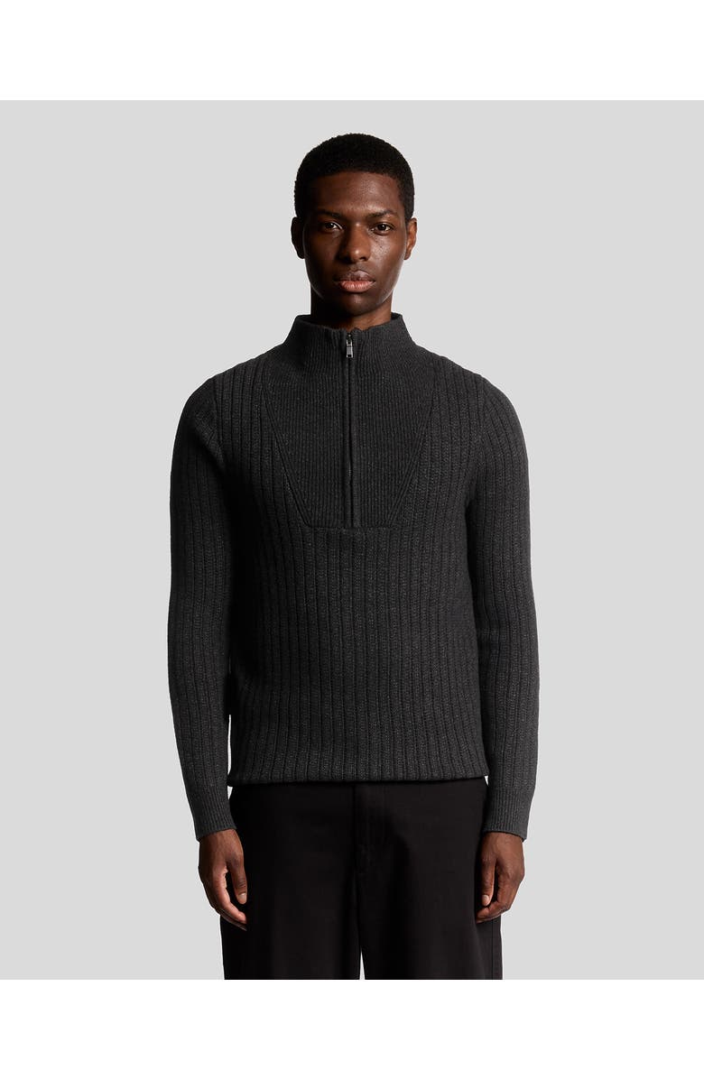 Lyle & Scott Ribbed Half Zip Sweater, Main, color, Jet Black Marl
