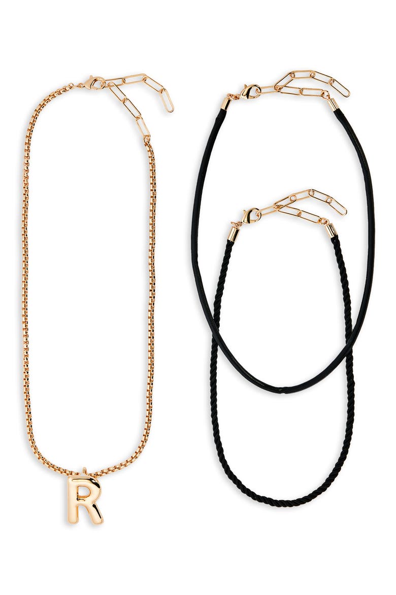 Set of 3 Interchangeable Initial Pendant Necklaces, Alternate, color, R- BLACK- GOLD