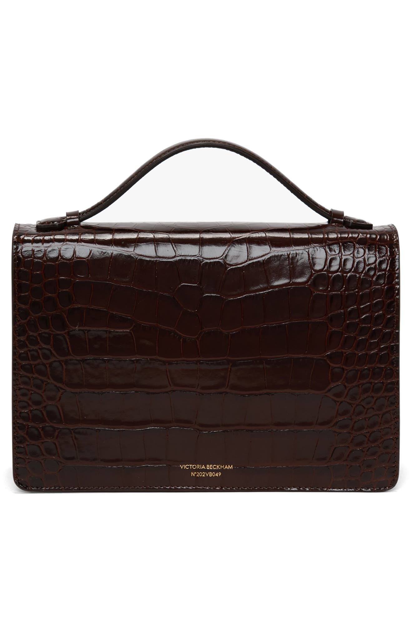 Victoria Beckham Dorian Croc Embossed Leather Shoulder Bag, Alternate, color, Espresso 8946