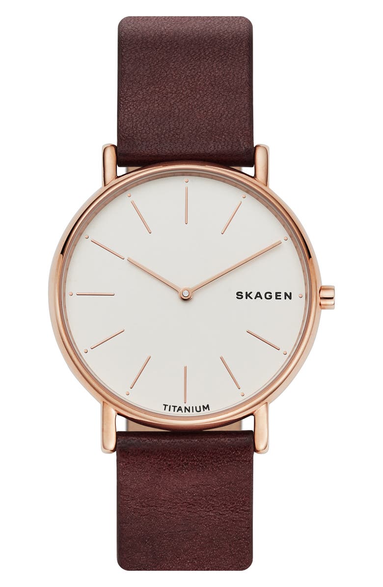 Skagen Signatur Leather Strap Watch, 40mm, Alternate, color, 