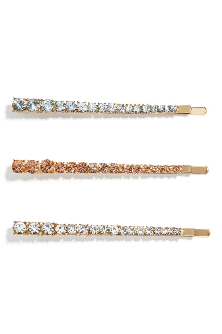 Spectra Set of 3 Crystal Bobby Pins, Main, color, GOLD MULTI