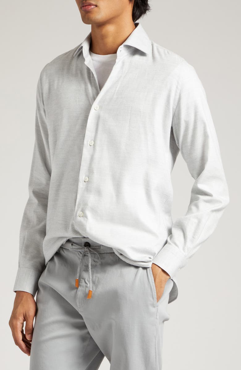 Eleventy Herringbone Cotton Blend Button-Up Shirt, Alternate, color, 