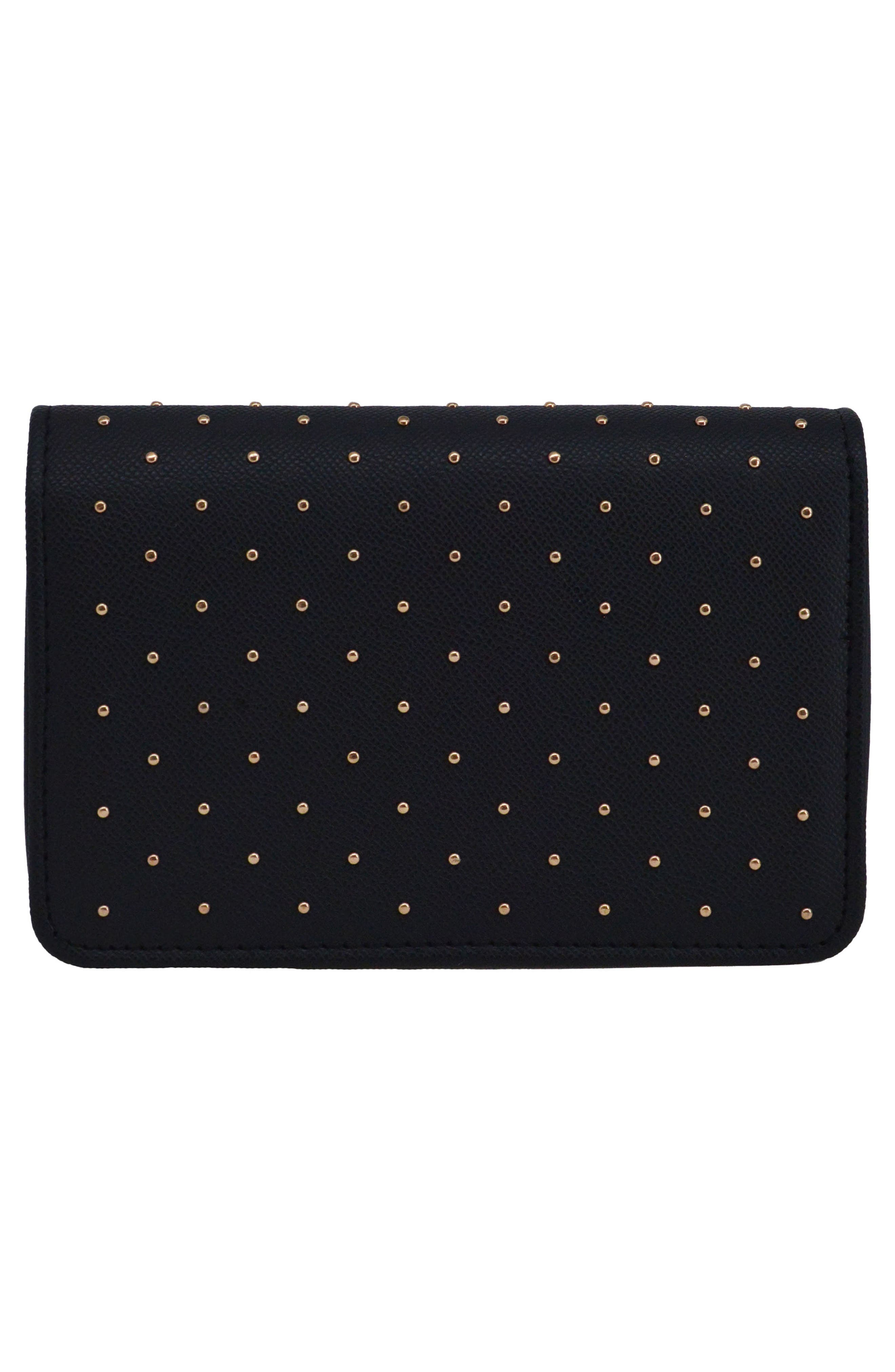 bebe Sagan Stud Crossbody and Zip Wallet, Alternate, color, Black