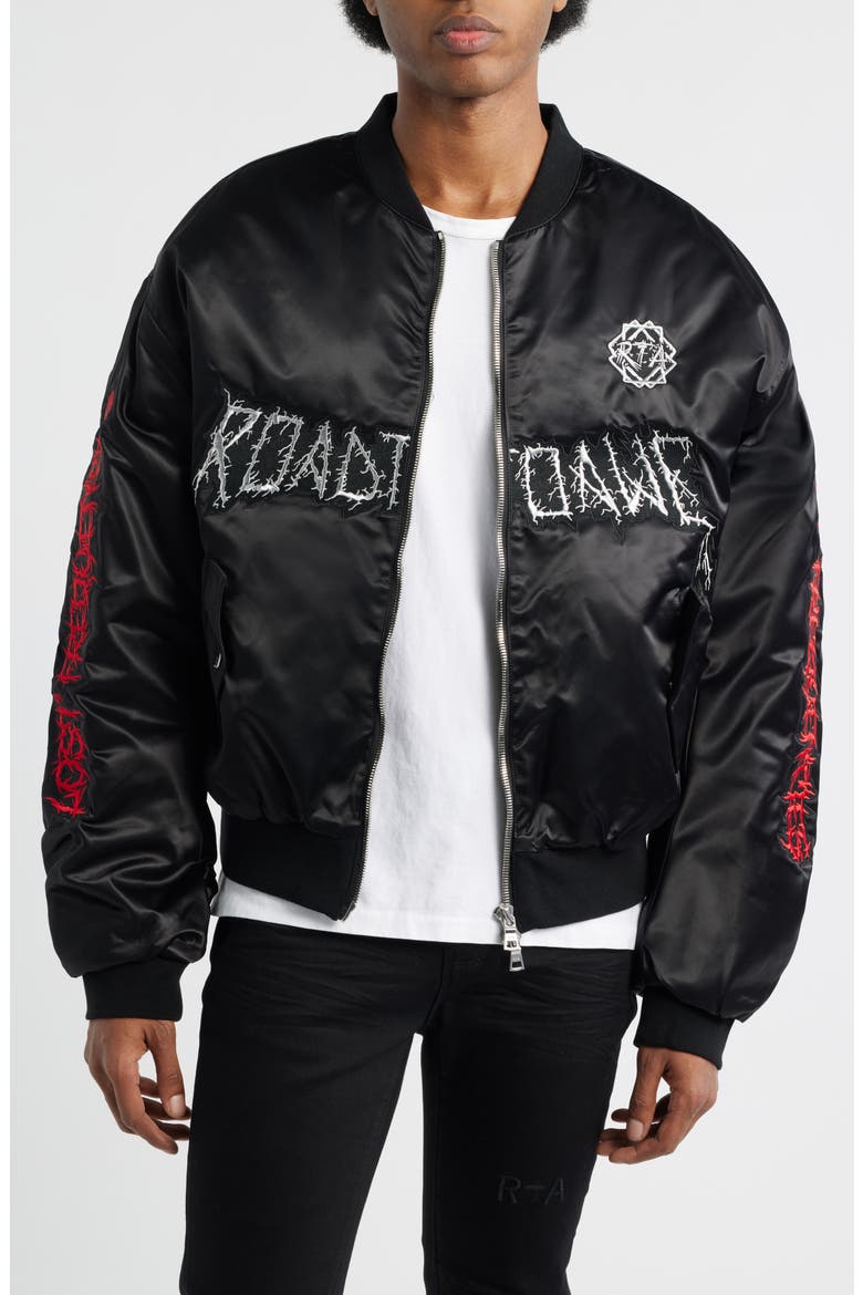 Harvard Lost Frequency Bomber Jacket, Main, color, SHINY BLACK