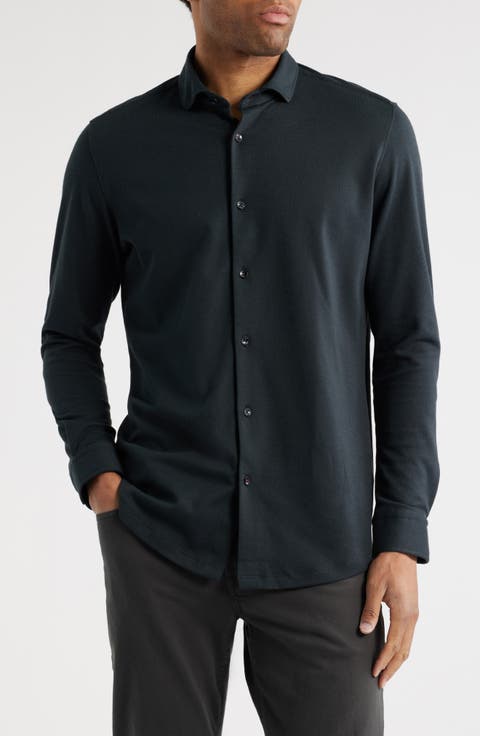 Solid Performance Piqué Button-Up Shirt