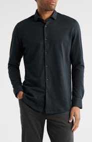 Stone Rose Solid Performance Piqué Button-Up Shirt