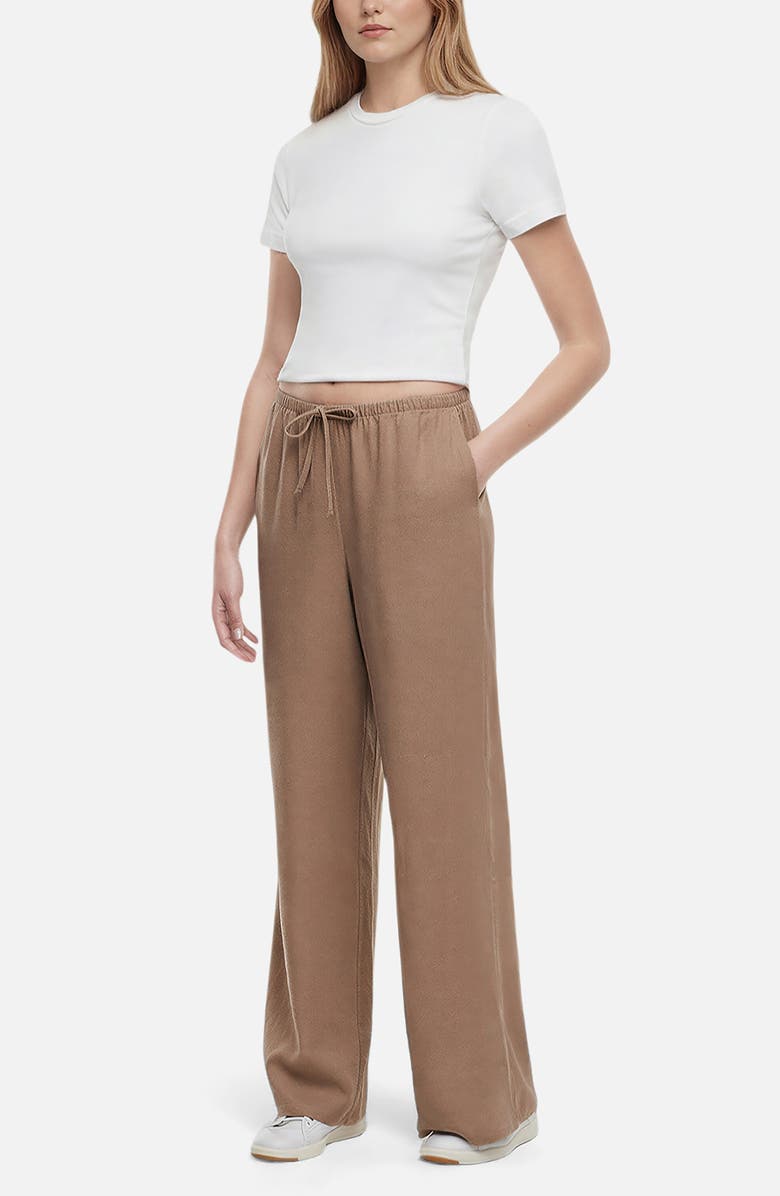 Three Dots Drawstring Linen Blend Wide Leg Pants, Alternate, color, Portabella