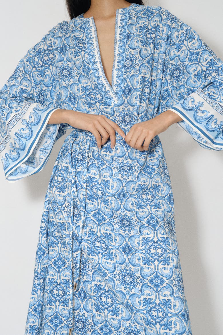 Tie-belt Tunic Dress, Alternate, color, Blue/patterned