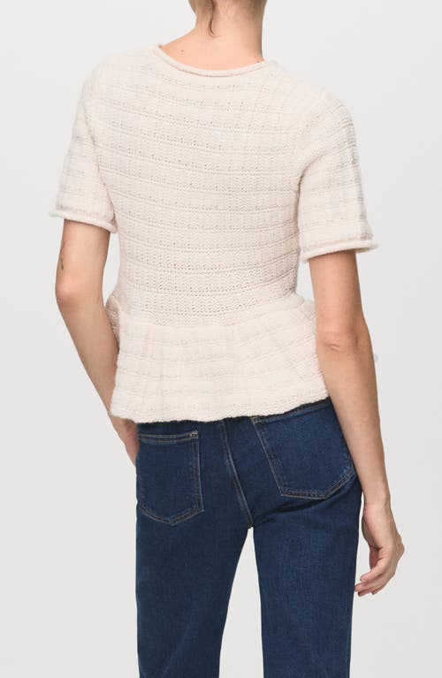 Mango Textured Short Sleeve Peplum Sweater In Neutral