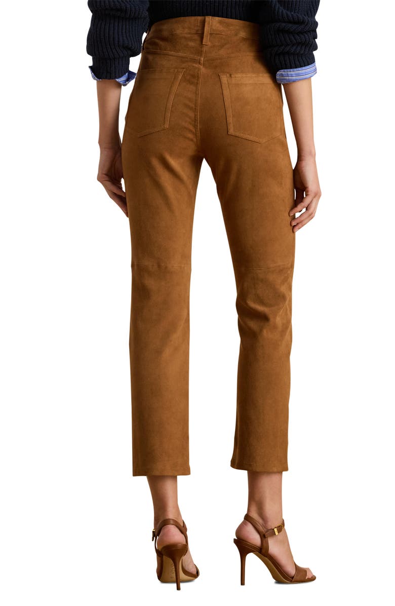 Lauren Ralph Lauren Suede High Waist Ankle Straight Leg Pants, Alternate, color, Cuoio