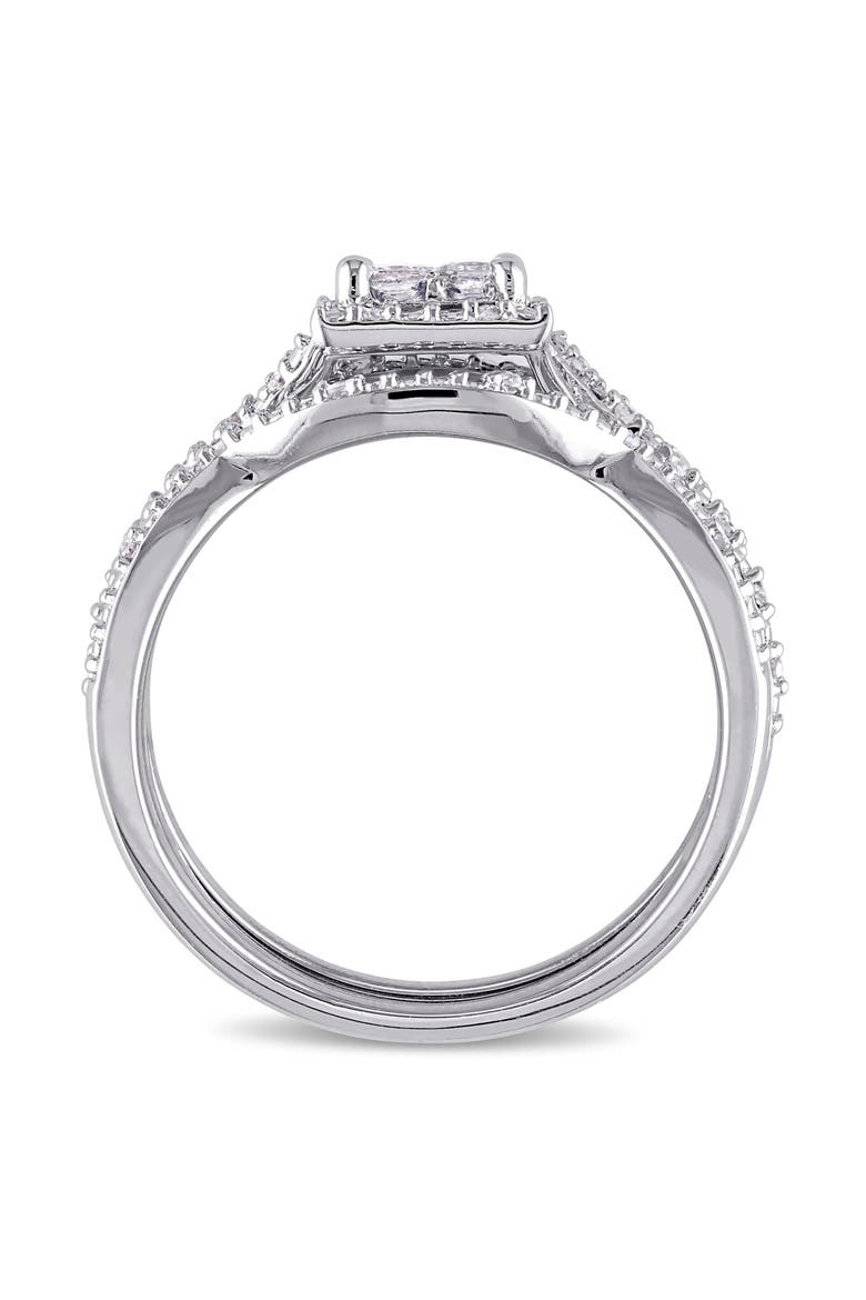 Set of 3 Princess Cut Diamond Halo Stackable Rings, Alternate, color, WHITE