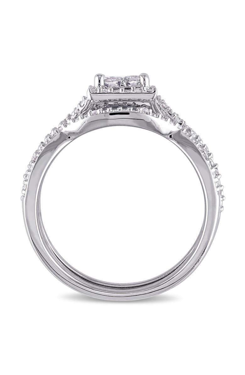 DELMAR Set of 3 Princess Cut Diamond Halo Stackable Rings, Alternate, color, White