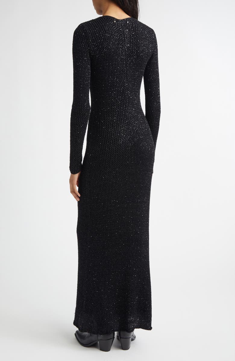 Golden Goose Journey Long Sleeve Sequin Open Stitch Dress, Alternate, color, Black