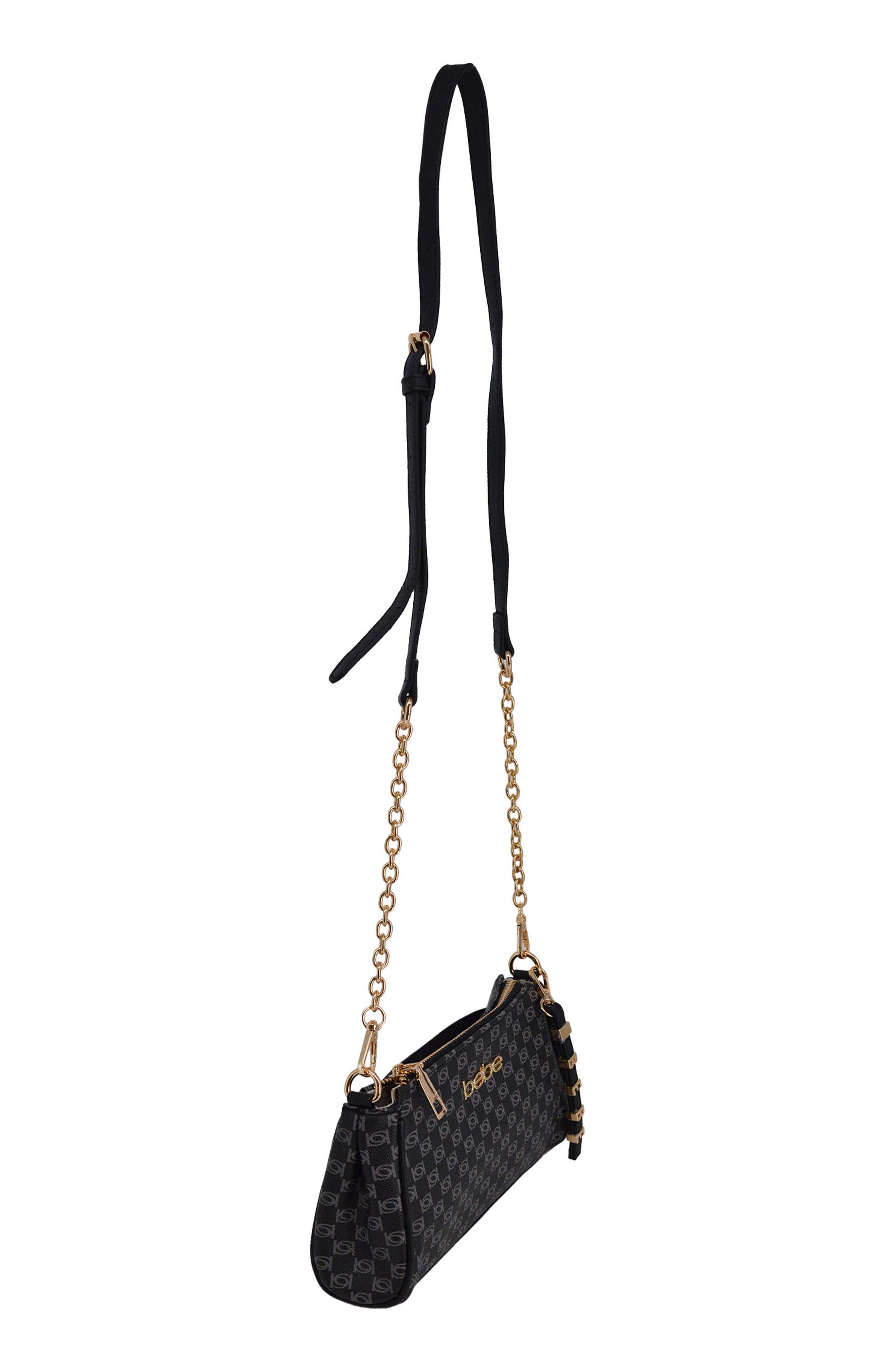 bebe Adela Monogram Crossbody Bag, Alternate, color, Black